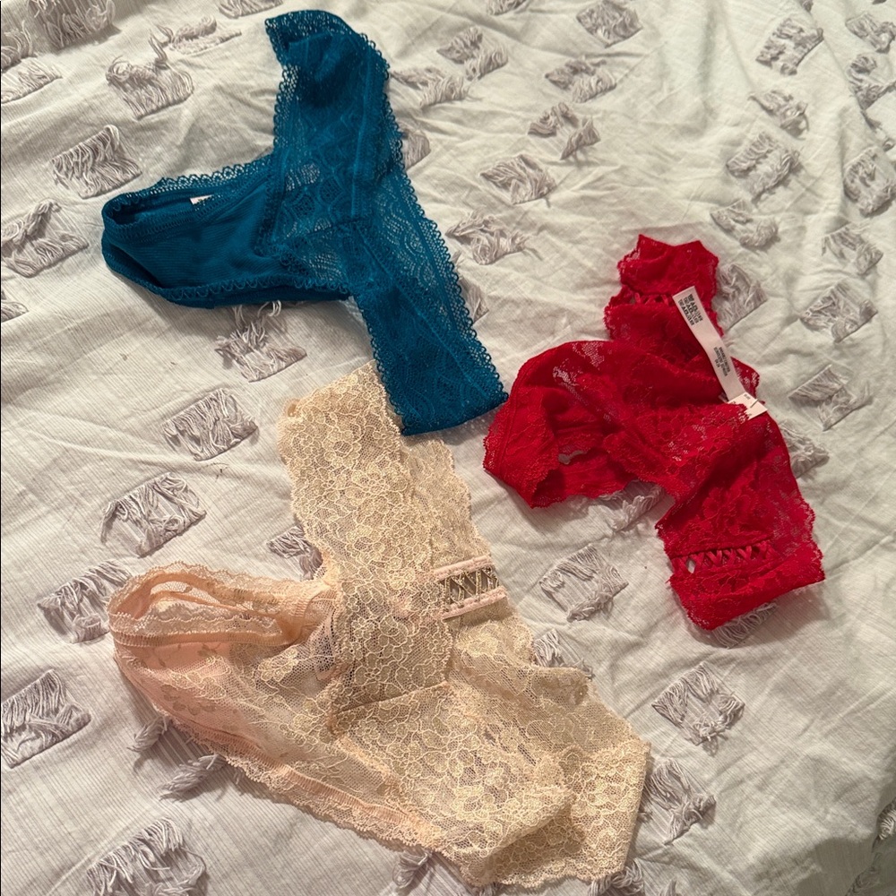 Victoria's Secret Lace Panties - Teal, Scarlet, and Beige